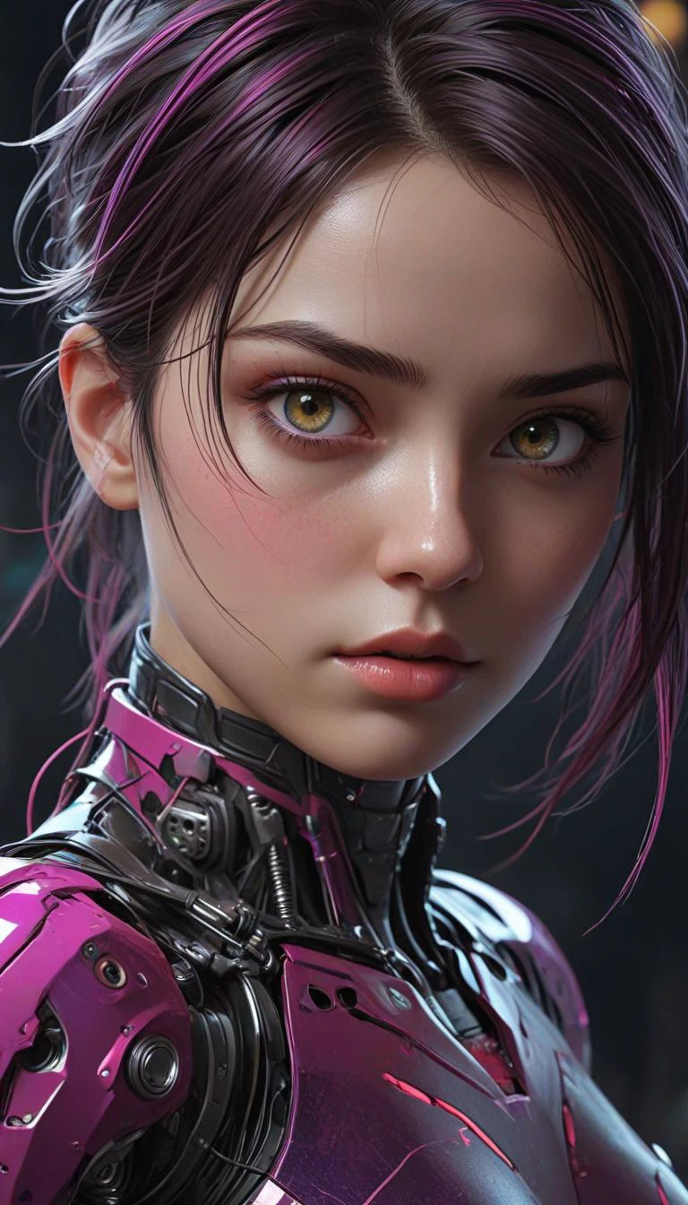 neonpunk style cybernetic robot world of Battle Angle at night, ral-ledlights Alita comes to life in a stunning adaptation, natural skin. Running towards the viewer, she commands attention, revealing every curve and line of her lean athletic form. Her charming and determined expression. The neon lights that bathe her in a warm glow. She maintains the same cool composure that made her such an iconic character. High contrast, vibrant colors, embedding:, extremely large detailed eyes, style of Guweiz, style of Siya Oum, <lora:RM_Niji_v1.0_bf16:0.8>. android, AI, machine, metal, wires, tech, futuristic, highly detailed, . cyberpunk, vaporwave, neon, vibes, vibrant, stunningly beautiful, crisp, detailed, sleek, ultramodern, magenta highlights, dark purple shadows, high contrast, cinematic, ultra detailed, intricate, professional
