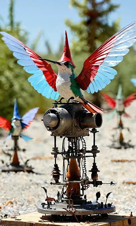 9. Against the backdrop of an enchanted forest of recycled art installations, a colony of ethereal pixies and gnomes ride atop mechanical hummingbirds through the playa, their wings beating in perfect synchronicity as they guide burners towards a mystical healing spring where a wise druid awaits to share his ancient wisdom.
