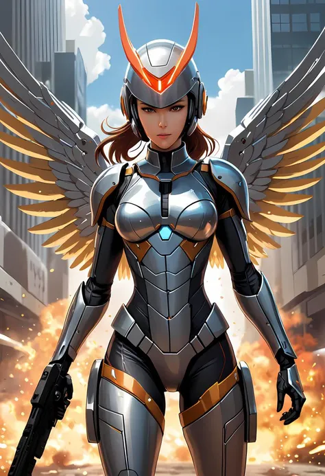 anime artwork Fury Unleashed: Sci-Fi Heroine Armed and Ready for Action by Yu2Maru: Brace yourself for an electrifying display of power and resolve as envisioned by acclaimed artist Yu2Maru! Set against a stunning interstellar vista, our fierce heroine emerges, armed with a sturdy riot shield and poised for conflict. Anger fuels her every move, evident in her wide-open mouth and furrowed brow, suggesting unwavering dedication towards vanquishing whatever adversary dares cross her path. Decked out in a form-fitting bodysuit complemented by a protective combat helmet, she epitomizes functionality without sacrificing aesthetic appeal. Mechanized wings sprout from her back, symbolizing defiance against oppressive forces and serving as potent reminders of her affiliation with the Resistance Army. Employing dynamic blur techniques, artists can infuse additional excitement into the piece, conveying swift momentum and reinforcing the notion of relentless forward motion. Finally, intricately rendered particles add an extra layer of complexity, transforming this concept art rendering into a veritable feast for the senses! . anime style, key visual, vibrant, studio anime, highly detailed