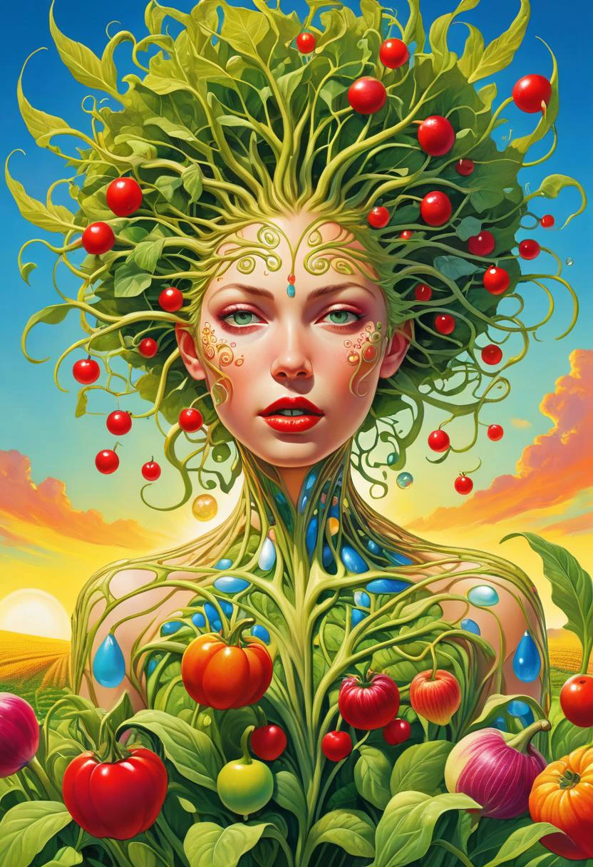 psychedelic style Marvel at the fascinating fusion of humanity and machinery in this awe-inspiring depiction of a singular cybernetic individual tirelessly working the fertile land. Rooted firmly within the bucolic charm of a sprawling farmstead, observe as our hero utilizes their enhanced mechanical appendages to nurture tender shoots, demonstrating how seamlessly they have assimilated into the thriving ecosystem. Accompanying this industrious endeavor are diminutive automated helpers, diligently ferrying freshly harvested produce, contributing to the efficient operation of this techno-organic utopia. Celebrate the break of dawn with us, as early morning dewdrops glisten tantalizingly under the benevolent caress of the sun's initial golden rays, casting delicate, whisper-thin shadows betwixt blade and furrow. Cap off this visual symphony with the addition of a protective visor shielding our cherished protagonist from errant debris, serving as both practical safeguard and fashionable accessory. Prepare yourself for an unforgettable odyssey through time, space, and consciousness, brought vividly to life by the masterful hands of those who dare dream beyond the confines of mortality. . vibrant colors, swirling patterns, abstract forms, surreal, trippy