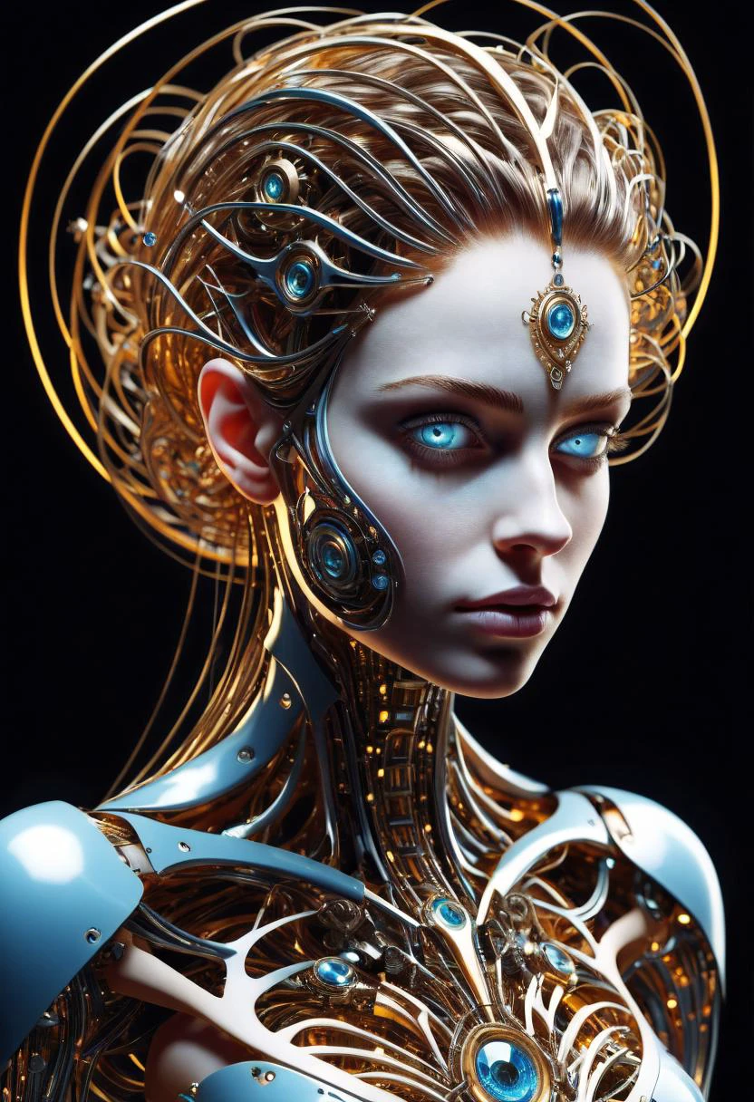 abstract style Imagine a young Polish woman immersed in the esoteric practices of cyber-occultism, machine-driven with an unwavering willpower. Her eyes dimly glow glow with an otherworldly light. She weaves incantations laden with binary codes, summoning spirits from the digital realm to do her bidding. Her mechanical familiar, a guardian constructed from salvaged scraps and advanced engineering, stands sentinel by her side. Together, they traverse the dark corners of technology, guided by their mutual desire to understand the unknown. . non-representational, colors and shapes, expression of feelings, imaginative, highly detailed,