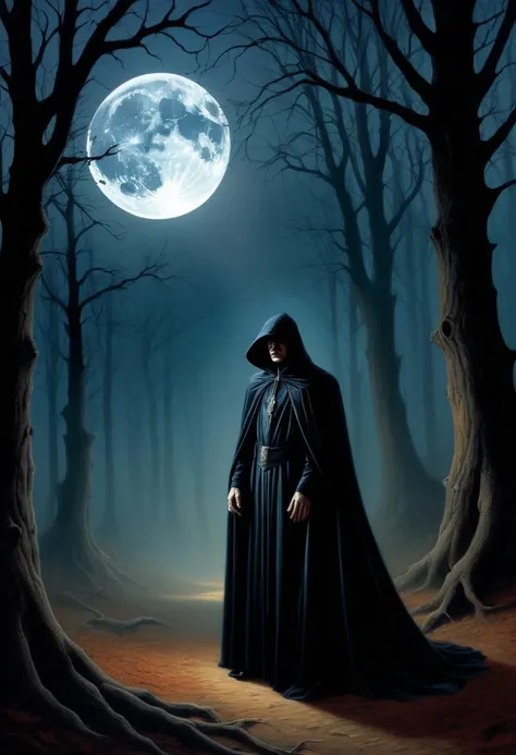 Horrifique , du sang , des cranes , des fleurs noires , des éclaires , une nuit sombre , des arbres hantés , une femme sorcières vêtues de noires