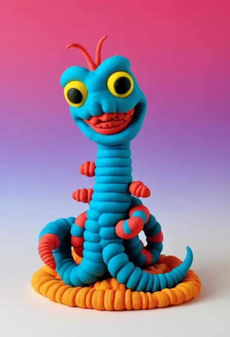 play-doh style sky pirate, mongolian death worm, cybergoth, . sculpture, clay art, centered composition, Claymation,
