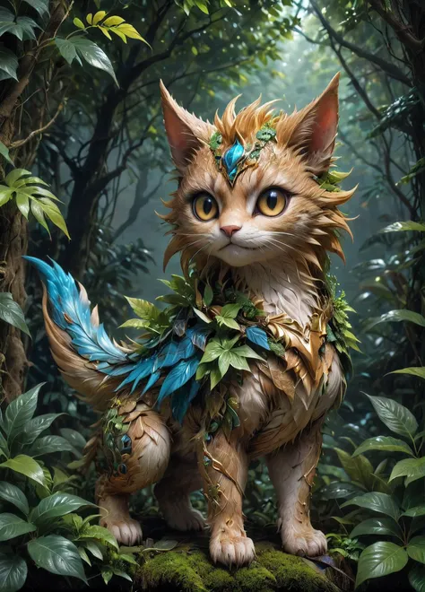 kawaii style monster hunter mizutsune, in a jungle at night, fog, cloudy sky, detailed eyes, <lora:SDXLFaeTastic2400:0.5> , <lora:- SDXL - shrubbery_n_green-stuff_V1.0:0.8>, shrubbery, . cute, adorable, brightly colored, cheerful, anime influence, highly detailed