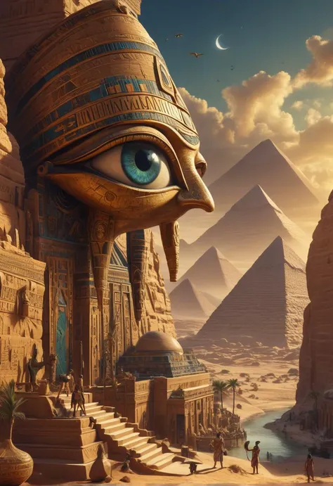 Surrealism,egyptian atmosphere,
Epic composition, gorgeous and detailed, spectacular and magnificent,
stroy fill All-seeing Eye,
self adventure exploration,