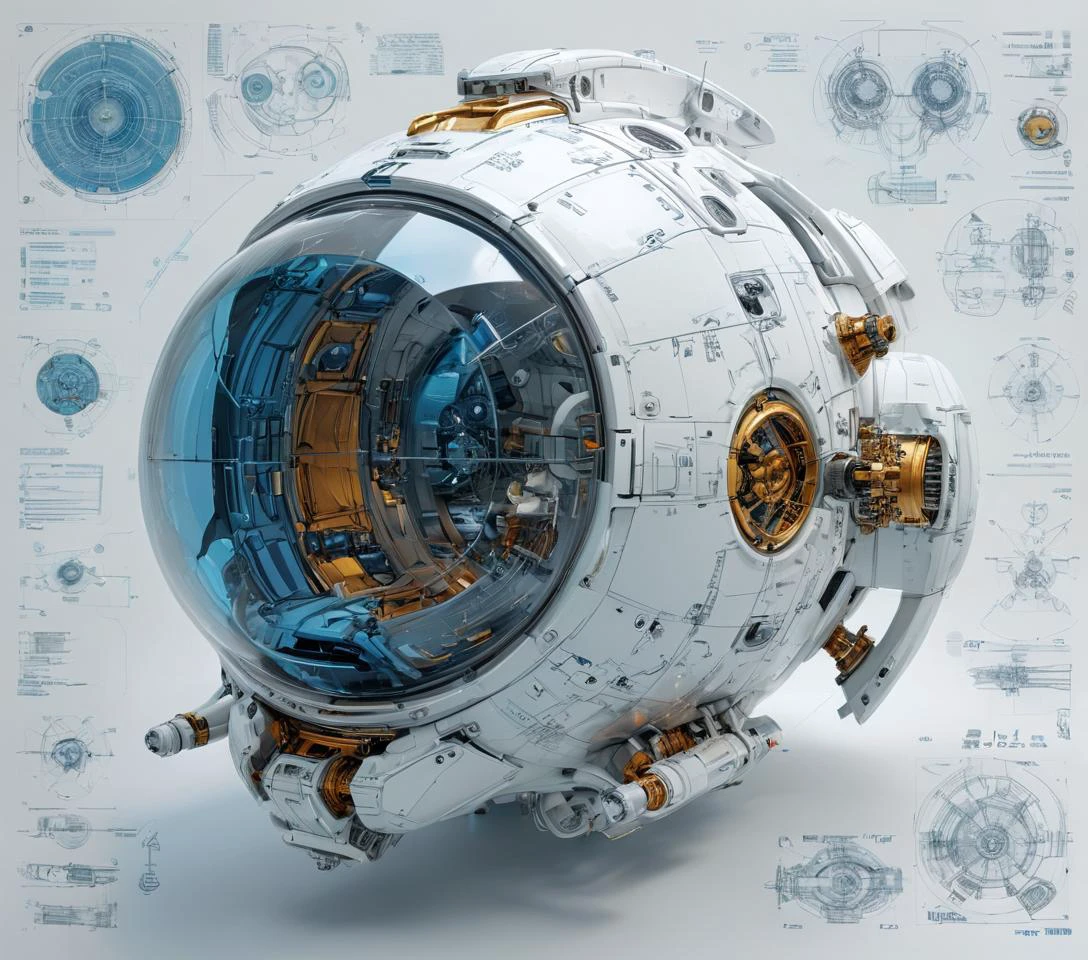 (sketches:0.6), Realistic 3D blueprint, Futuristic 3D infographic, of futuristic sci-fi huge spacecraft, (astronaut Schematics:1.1), oval glass front, blue neon trim lights, (knolling:1.1), warp engines, (formulas and annotations, schematic by parts,:1.3),autocad, revit, 3D sections and plans (white background:1.2), golden ratio, fake detail, trending artstaion, xk3mt1ks, futscribe, ftsc, technical sketch