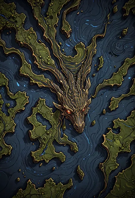 Strategy game style linquivera kylin, bold lines, hyper detailed, a dark warm limited palette, chiaroscuro, <lora:linquivera:0.8>, liiv1, . Overhead view, detailed map, units, reminiscent of real-time strategy video games