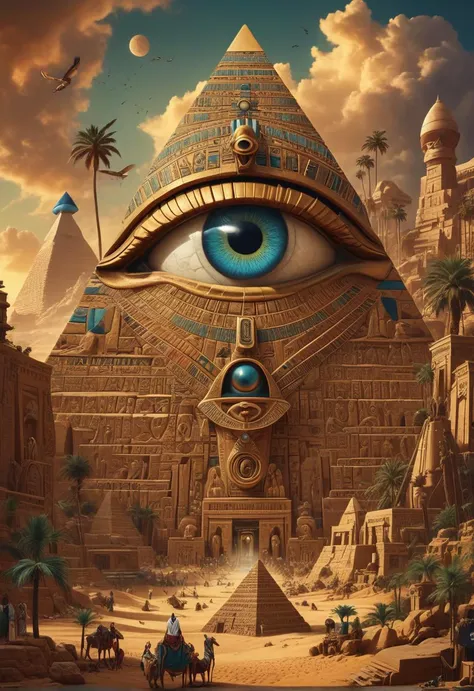 Surrealism,egyptian atmosphere,
Epic composition, gorgeous and detailed, spectacular and magnificent,
stroy fill All-seeing Eye,
self adventure exploration,
