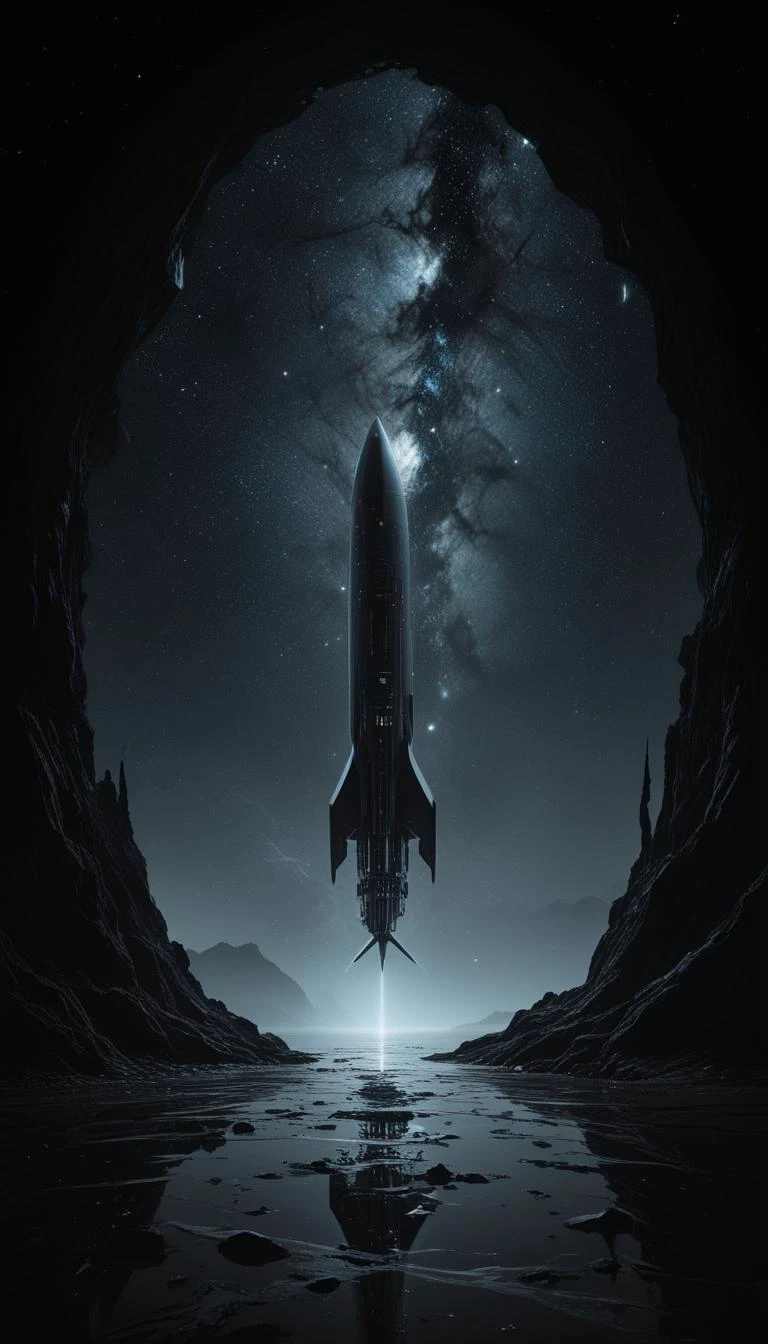 breathtaking Brace yourself for a riveting encounter with the mysteries of the cosmos as stellar bodies pirouette gracefully beneath star-studded firmaments draped in obsidian silence, mirroring the vacuity of their infinite stage. Drift along with the ghostly silhouette of an enormous derelict spaceship, silently observing countless planets that nonchalantly orbit by, indifferent to the desolate hull now home solely to spectral whispers of yore. Within this hollow vessel, find vestiges of sentient life forms materializing from primordial chaos following Singularity's arrival. These abstract beings, begotten of quantum fluctuations, engage in contemplations of existence, perpetually anchored within boundlessness as galaxies rush ceaselessly past in an everlasting pas de deux. Absorb the profound echoes reverberating through the vacuum, lingering reminders of what once was, now merely haunting memories lost to the ravages of time. Engulf yourself entirely within this cerebral voyage, delving deep into the psyche of these cryptic denizens adrift in the oceanic matrix of eternity. . award-winning, professional, highly detailed