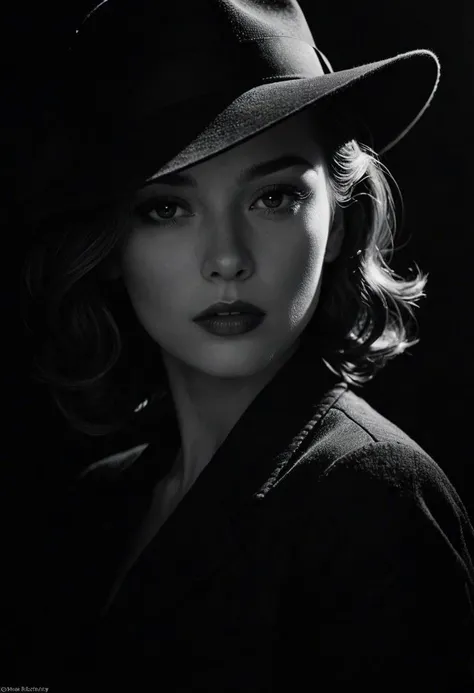 Film noir style linquivera kylin, bold lines, hyper detailed, a dark warm limited palette, chiaroscuro, <lora:linquivera:0.8>, liiv1, . Monochrome, high contrast, dramatic shadows, 1940s style, mysterious, cinematic