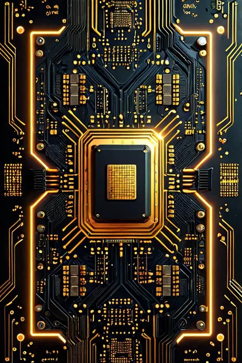<lora:Dark_Futuristic_Circuit_Boards:0.6> dark futuristic circuit board, symmetrical, balanced, central processing unit with dark matter quantum state capacitor centrally located, millions of gold traces, laser prism background lighting, spectrum gradient, top down view, centralized,