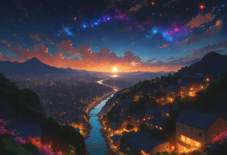 cityscape, mystical landscape, circular, bold, aesthetic, humanoid, complex, dark, stars, night, Many colors streak sky to the East, rise, then repeat, by Studio Ghibli, by Makoto Shinkai, anime, digital art, Dreamyvibes Artstyle
<lora:Dreamyvibes artstyle SDXL - Trigger with dreamyvibes artstyle:0.7>
<lora:MJ52:0.5>