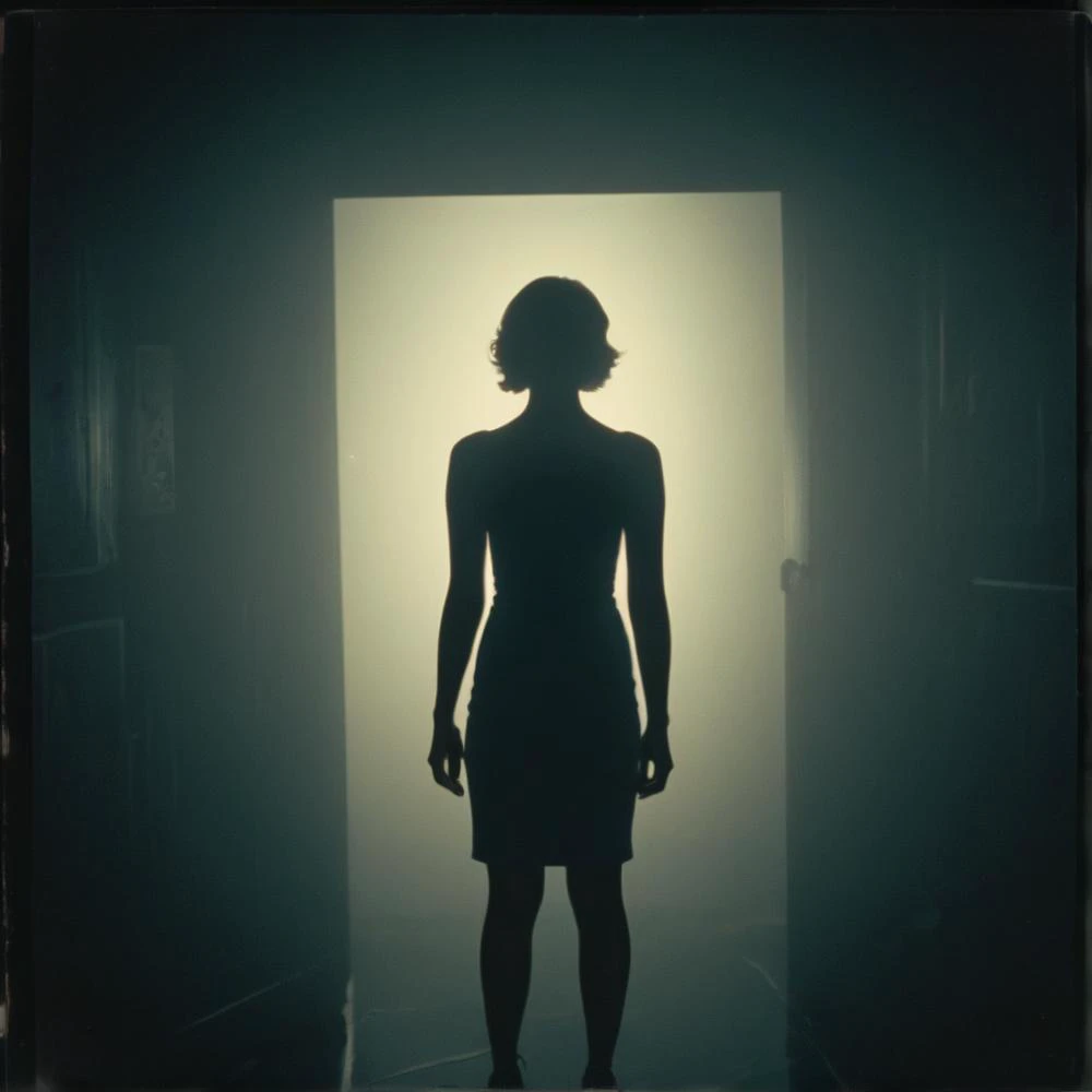 horrific, dark discouraging figure stands in the dark, almost invisible, very underlit, low light, cinematic, hyperrealistic photography, filmgrab frame of cinematic still, filmed by Judd Apatow, chromatic aberration, style, analog, fine film grain, director of photography, kodak 250d, perfect scan, film scanner, imax, medium format