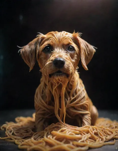photograph dog made of spaghetti, perfect composition, masterpiece, best quality, [:cinematic lighting:.35], 50mm . cinematic 4k epic detailed 4k epic detailed photograph shot on kodak detailed cinematic hbo dark moody, 35mm photo, grainy, vignette, vintage, Kodachrome, Lomography, stained, highly detailed, found footage, dog made of spaghetti, perfect composition, masterpiece, best quality, [:cinematic lighting:.35], sharp focus, highly detailed, cinematic atmosphere, incredible fine detail, intricate, elegant, dynamic light, beautiful, stunning epic, great complimentary colors, inspired very bright color, ambient background, professional, winning, awesome artistic, dramatic, creative, positive, lively