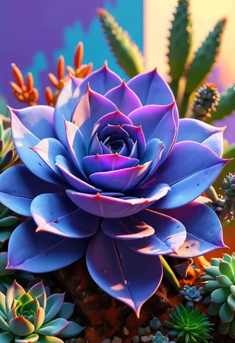 (masterpiece), (best quality), Lavender colored folded with 3 3 and succulent plant, in Chromatic Abstraction and Radical Painting fusion style, low-key lighting, lo-fi, glow, dynamic cinematic lighting, ray_tracing, global illumination, masterful composition, dynamic movement
