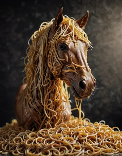 photograph (((Horse made of spaghetti))), perfect composition, masterpiece, best quality, [:cinematic lighting:.35], 50mm . cinematic 4k epic detailed 4k epic detailed photograph shot on kodak detailed cinematic hbo dark moody, 35mm photo, grainy, vignette, vintage, Kodachrome, Lomography, stained, highly detailed, found footage, (((Horse made of spaghetti))), perfect composition, masterpiece, best quality, [:cinematic lighting:.35], sharp focus, beautiful detailed, cinematic, very inspirational, cute, fine detail, full color, clear background, inspired, pretty, attractive, confident, illustrious, smart, deep aesthetic, pure, light, striking, artistic, true colors