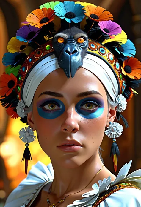 (masterpiece), (best quality), Sienna colored multicolored eyes with maid headdress and Silverback Elder, in Neo-Dada and Digital Mapping Art fusion style, low-key lighting, lo-fi, glow, dynamic cinematic lighting, ray_tracing, global illumination, masterful composition, dynamic movement