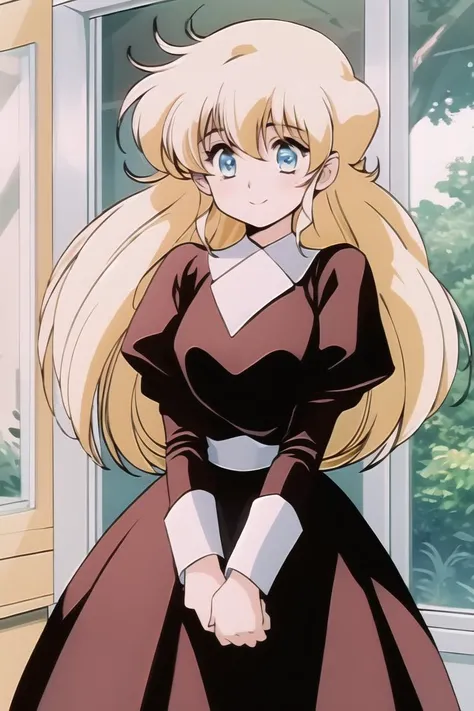 masterpiece, best quality, high-res, lounge, perfect lighting, POV,
illies, 1girl, solo, blonde hair, long hair, blue eyes, large breasts, 1990s \(style\), retro artstyle,
happy, smile, blush, v arms, red dress, long sleeve, puffy sleeves, looking up at viewer,
sitting on sofa, upper body, from above<lora:illies_plastic_little_v2.1:0.9> <lora:GoodHands-vanilla:1>