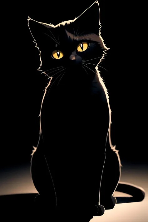 centered, black cat sitting, black background, simple background, | depth of field, bokeh, | smooth detailed shadows, hyperealistic shadows, (saturated colors:1.2) |