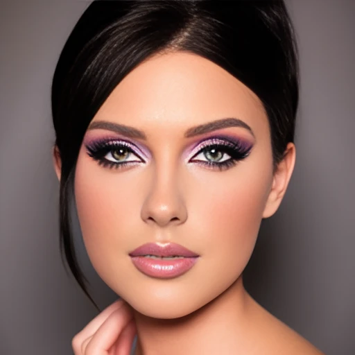 wide angle,(half-length), parted lips, beautiful 20 year old white woman with black hair, blush,(gray background), looking at camera, (detailed face and eyes), photo referenced, best quality, ultra high res, (photorealistic:1.4), parted lips, <lora:BimboMakeup_v1:0.9>