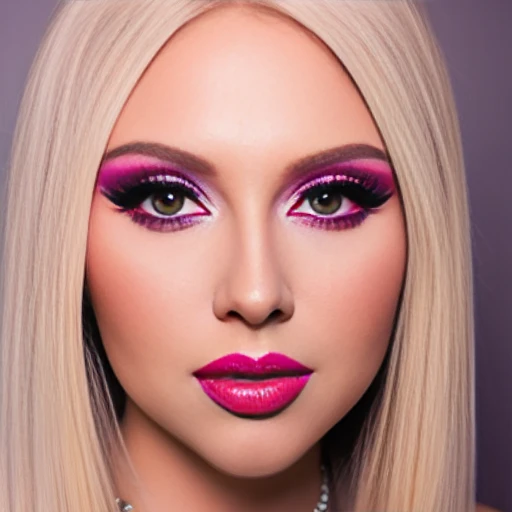 wide angle,(half-length), parted lips, beautiful 20 year old white woman with blonde hair, blush,(gray background), looking at camera, (detailed face and eyes), photo referenced, best quality, ultra high res, (photorealistic:1.4), parted lips, <lora:BimboMakeup_v1:0.9>
