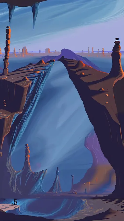 two worlds, sunny desert and blue caves, background from p1xanotherworld