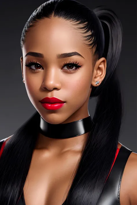 raw photo of (BiBECR01:0.99), ((black waist-long ponytail)), ((wearing long black ponytail on her chest: 1.2)), (red lipstick:1.3),a woman, RAW, close portrait photo, long brown coat, long haircut, dark skin, slim body, (high detailed skin:1.2) ((extreme closeup:1.2)), dim lighting, detailed background, starlight, streetlights, detailed clothes, skinny, shiny glossy skin, subsurface scattering, glitter, Nikon D850 film stock photograph Kodak Portra 400 camera f1.6 lens, rich colors, lifelike texture, dramatic lighting, unreal engine, trending on ArtStation, cinestill 800 tungsten, dimly lit, two tone lighting, <lora:epiNoiseoffset_v2:1.2>