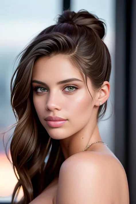 portrait photo of sarasampaio beautiful woman hair updo upsweep nightclub sitting at bar (masterpiece) (best quality) (detailed) (8k) (HDR) (wallpaper) (cinematic lighting) (sharp focus) (intricate) sarasampaio