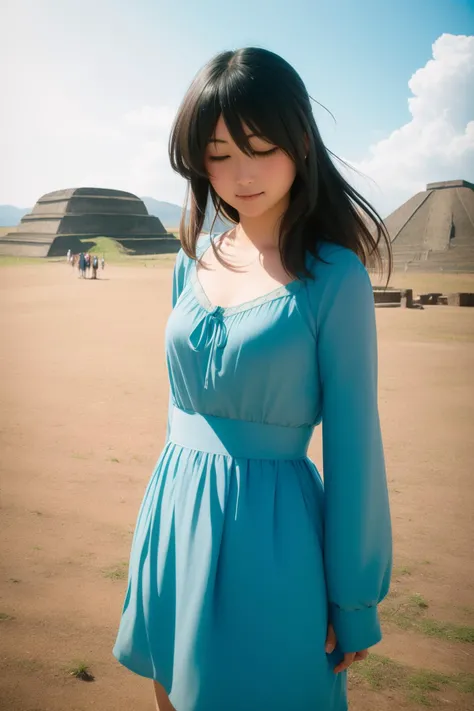 1girl, (designed by David Brayne:1.1) and (Ben Shahn:0.7) and (Kenji Mizoguchi:1.0) and (Scott Musgrove:0.8) , whimsical art, artistic Cosplay Photograph, masterpiece, landscape of a [Extraordinary:Bold:20] Maximalist ([Tashkent:Teotihuacán:2]:1.3) in the distance there is The Temple of Zeus, desolate woods and Celestial equator in background, Spring, Classical, Regret, Letterism, Sunlight, Short exposure, Lomography Color 100, F/5, Amaro, DayGlo green dust particles, dreamy magical atmosphere, highly detailed, Flickr