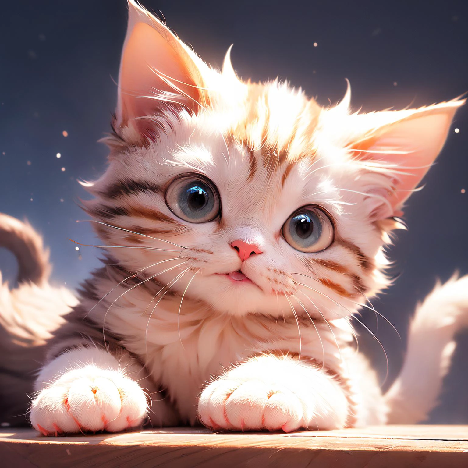 4k, high-res, masterpiece, best quality, soft lighting, dynamic angle, <lora:cat_20230627113759:0.8> cat, cute, wink, :3, cat sat on a table