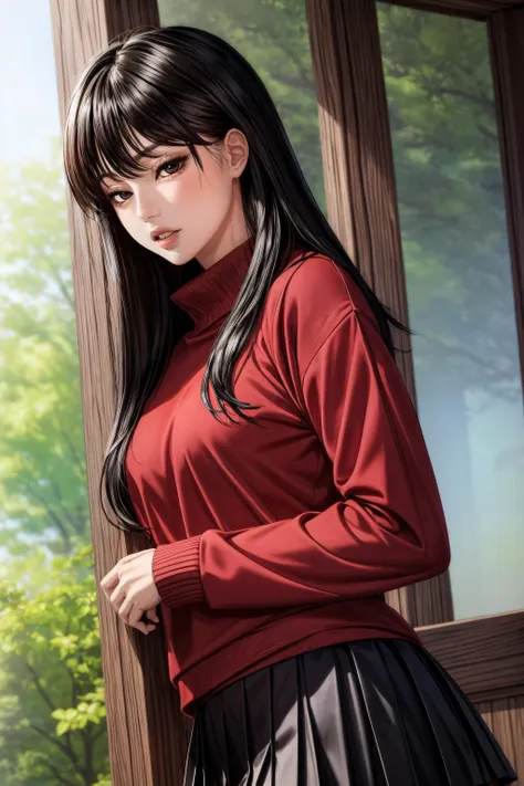 (masterpiece, best quality), <lora:nari v1.5-lora-Faxtron:0.8> nari, black eyes, black hair, long hair, red sweater, long sleeves, black pleated skirt, standing,
<lora:add_detail:0.8>,