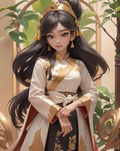 perfect portrait, Wenge Velvet "o di" womens attire Vietnam (Epitomizes Vietnamese femininity and grace.), perfect face, with an intricate park background<lora:wowifierV3:0.78>