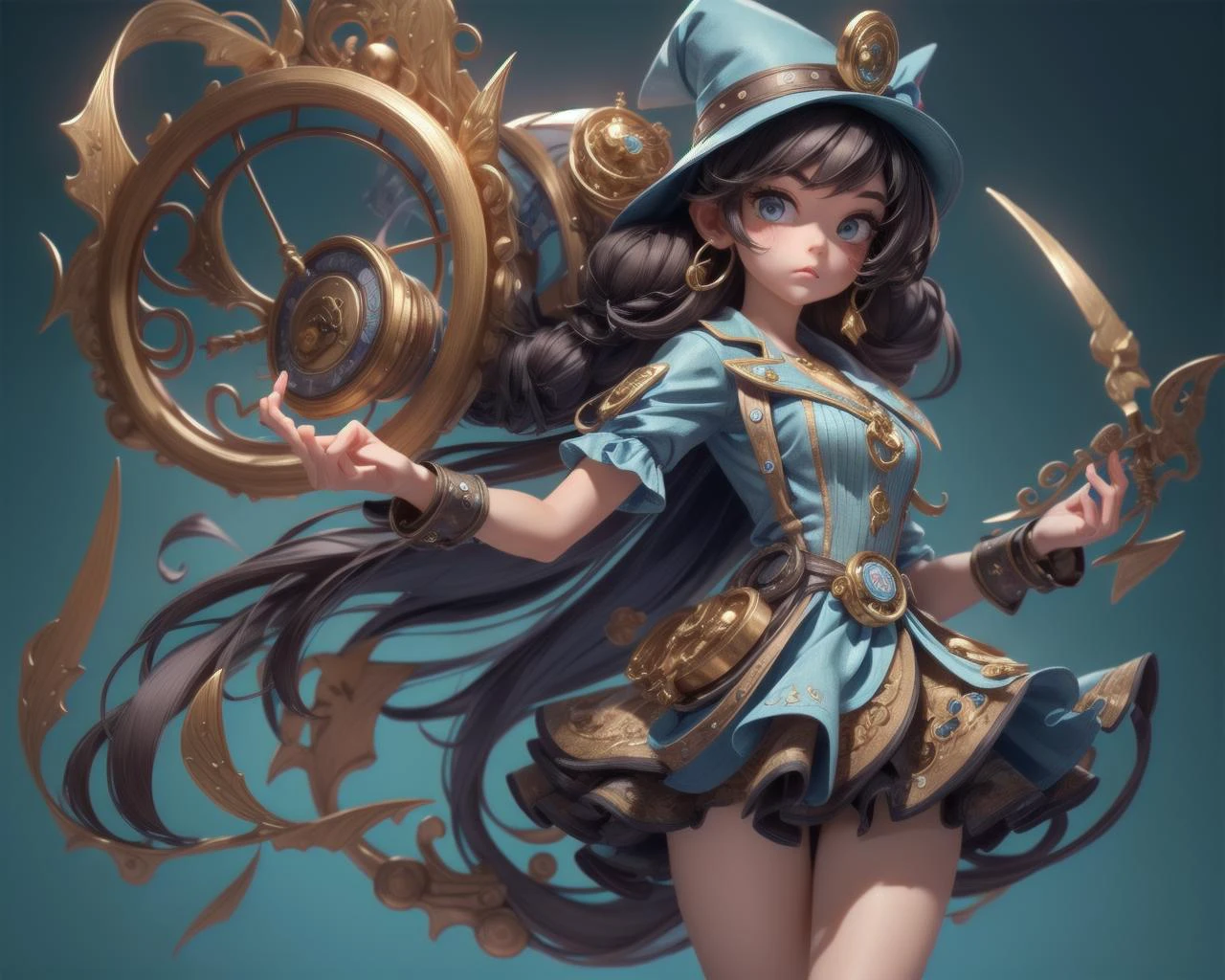 1girl, masterpiece, perfect face, Blue steampunk miniskirt , intricate steampunk background ;<lora:tongaricorn:0.78><lora:add_detail:0.78>