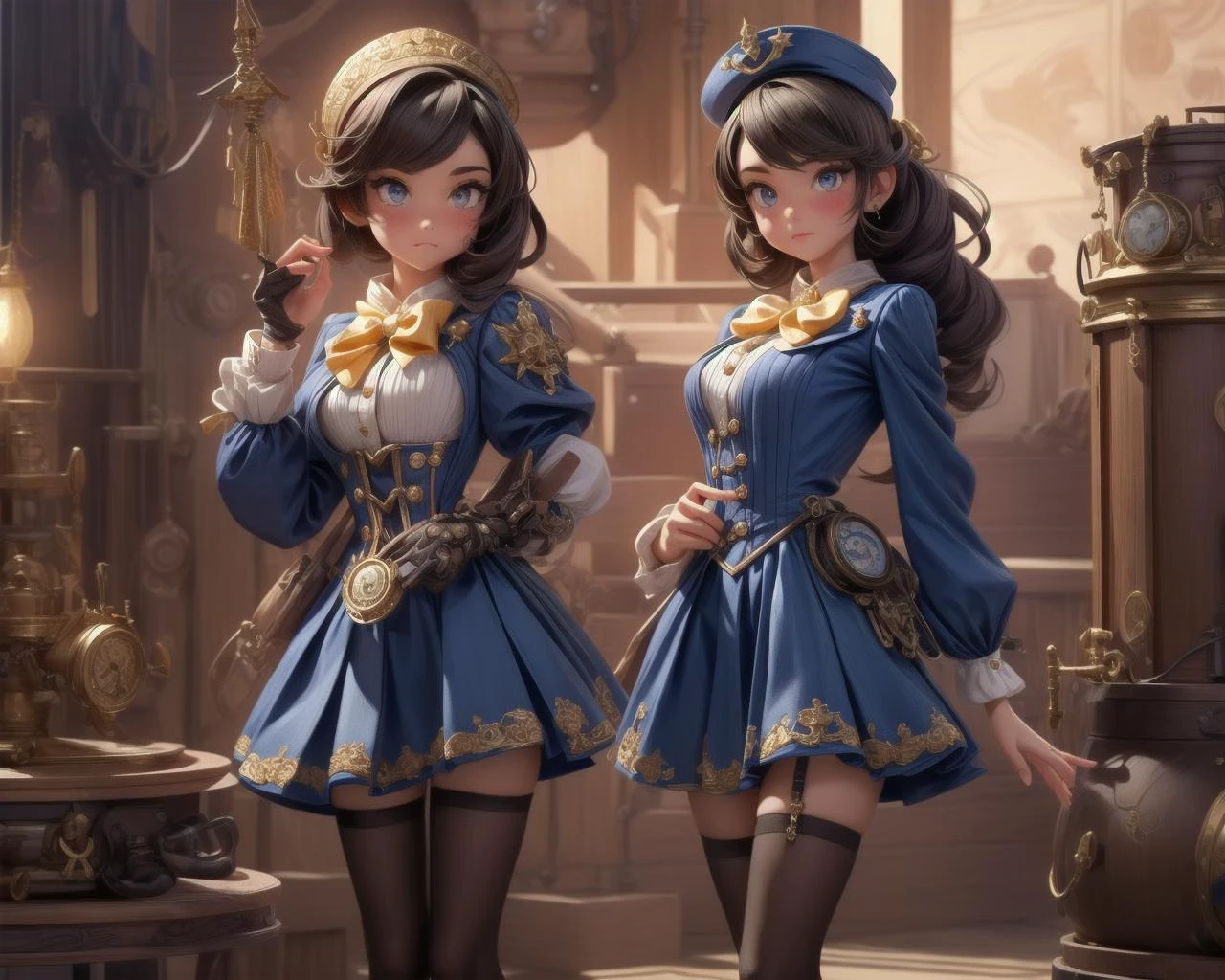 1girl, masterpiece, perfect face, Royal Blue steampunk miniskirt , intricate steampunk background ;<lora:tongaricorn:0.78><lora:add_detail:0.78>