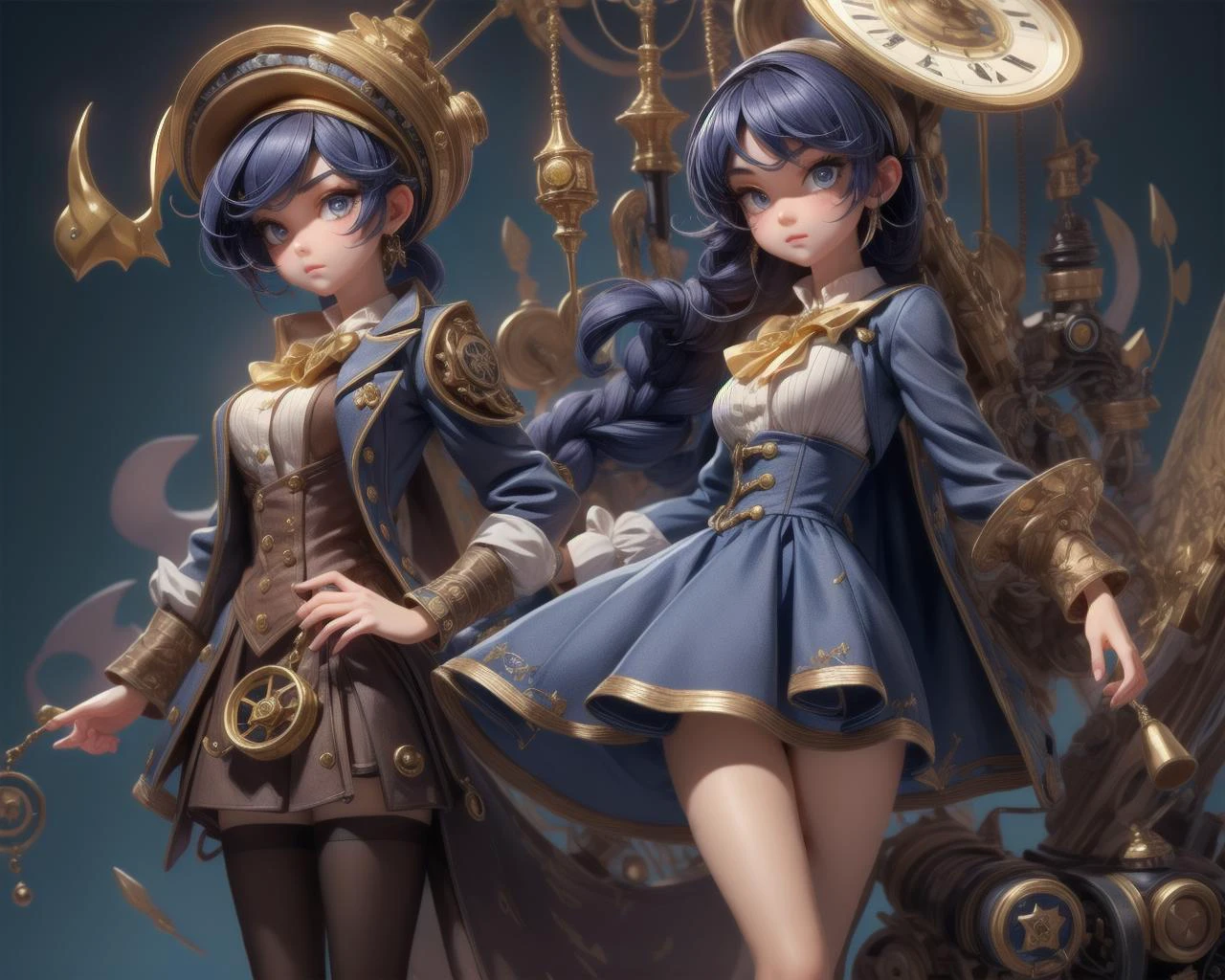 1girl, masterpiece, perfect face, Indigo Blue steampunk miniskirt , intricate steampunk background ;<lora:tongaricorn:0.78><lora:add_detail:0.78>