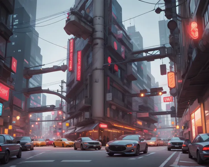 more futuristic , masterpiece, intricate, uhd, 8k, unreal engine , a cyberpunk city landscape, in the street, lot of cars and Red neon light, red cloud in the sky<lora:chun liV1:0.78>