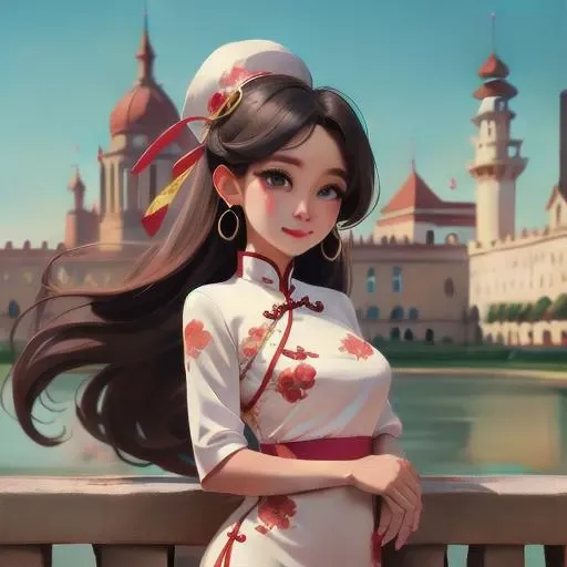 Amaranth Velvet qipao, perfect face, with a oritental palace background<lora:Burger photo_v1:0.69>