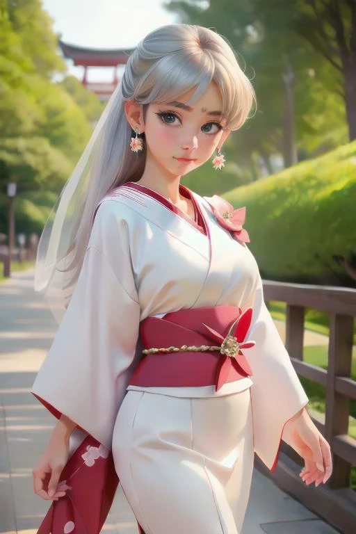 perfect portrait, Silver Linen Japanese Shinto Wedding Kimono (Japan), perfect face, with an intricate park background, sailor senshi uniform <lora:sailor_venus_v2:0.78>