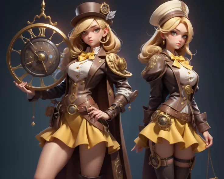 masterpiece, perfect face, Flaxen Yellow steampunk miniskirt , intricate steampunk background<lora:add_detail:0.78>