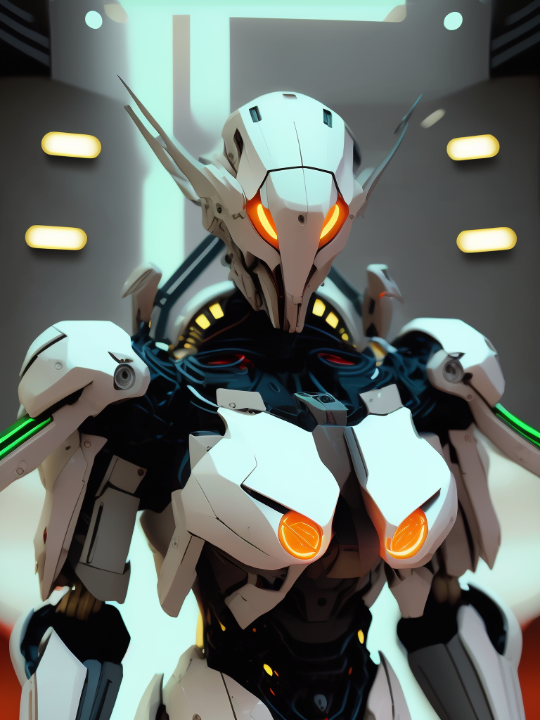 A close up of a robot with glowing eyes and a sword - SeaArt AI