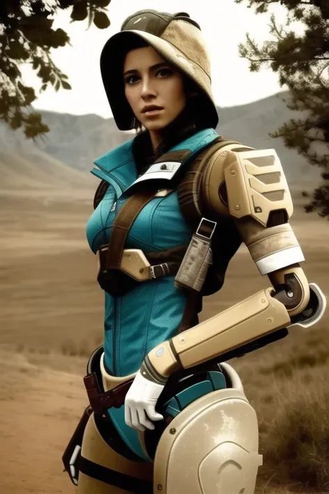 masterpiece, best quality, cowboy shot, 1girl, solo, outdoors, <lora:Ash(TF2):.7>, ash (titanfall 2), android,