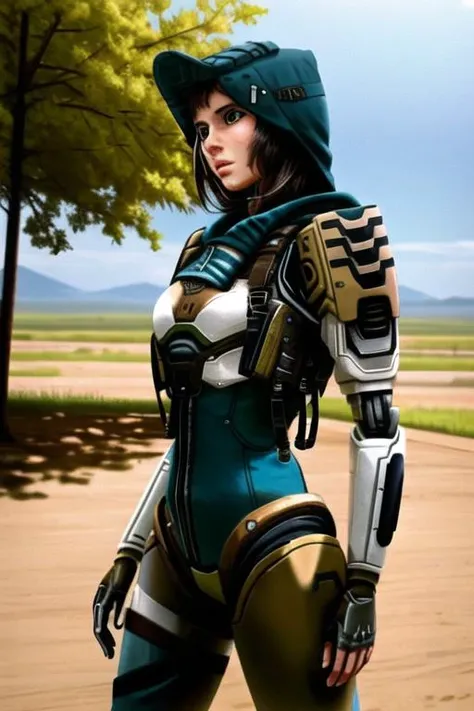 masterpiece, best quality, cowboy shot, 1girl, solo, outdoors, <lora:Ash(TF2):.9>, ash (titanfall 2)