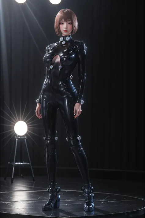 highres,absurdres,masterpiece,best quality,original,extremely detailed CG,extremely detailed wallpaper,perfect lighting,jitome,lips,makeup,standing on the stage,blurry background,
<lora:GANTZ_v2:0.6>,ruanyiu,