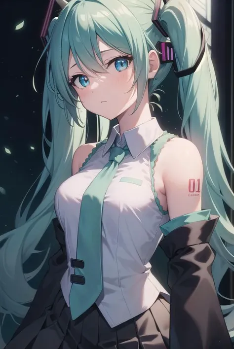 hatsunemiku, <lora:mikuhatsunetest:1>,
miku hatsune, ahoge, aqua eyes, aqua hair, crossed bangs, hair between eyes, hair ornament, headphones, long hair, twintails,
BREAK aqua necktie, black footwear, black skirt, black sleeves, boots, collared shirt, detached sleeves, grey shirt, necktie, pleated skirt, shirt, skirt, sleeveless, sleeveless shirt, thigh boots, tie clip,
BREAK looking at viewer,
BREAK outdoors, city,
BREAK <lyco:GoodHands-beta2:1>, (masterpiece:1.2), best quality, high resolution, unity 8k wallpaper, (illustration:0.8), (beautiful detailed eyes:1.6), extremely detailed face, perfect lighting, extremely detailed CG, (perfect hands, perfect anatomy),