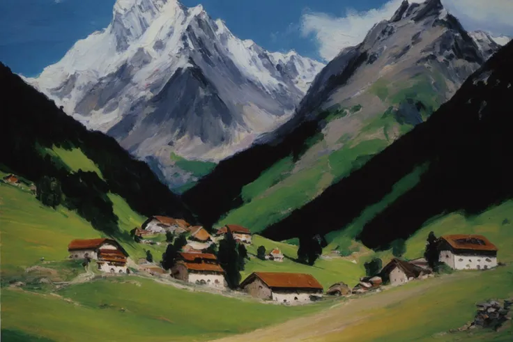 oil painting of the austrian alps, small village <lora:fechin:1.0>