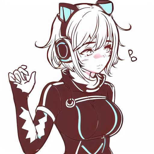 papercutcd, 1girl, cute face, white background
,,headphones, messy hair, short hair,medium breasts,
