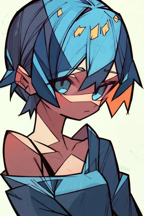 Highres, Masterpiece, Best quality at best,Best Quality,hight quality, hight detailed, Anime style, (), (showing armpit:1.3), Cyan hair, Sleeveless hoodie, choker, Shy, body full of sweat, Simple beckground, (very young y small and short body)