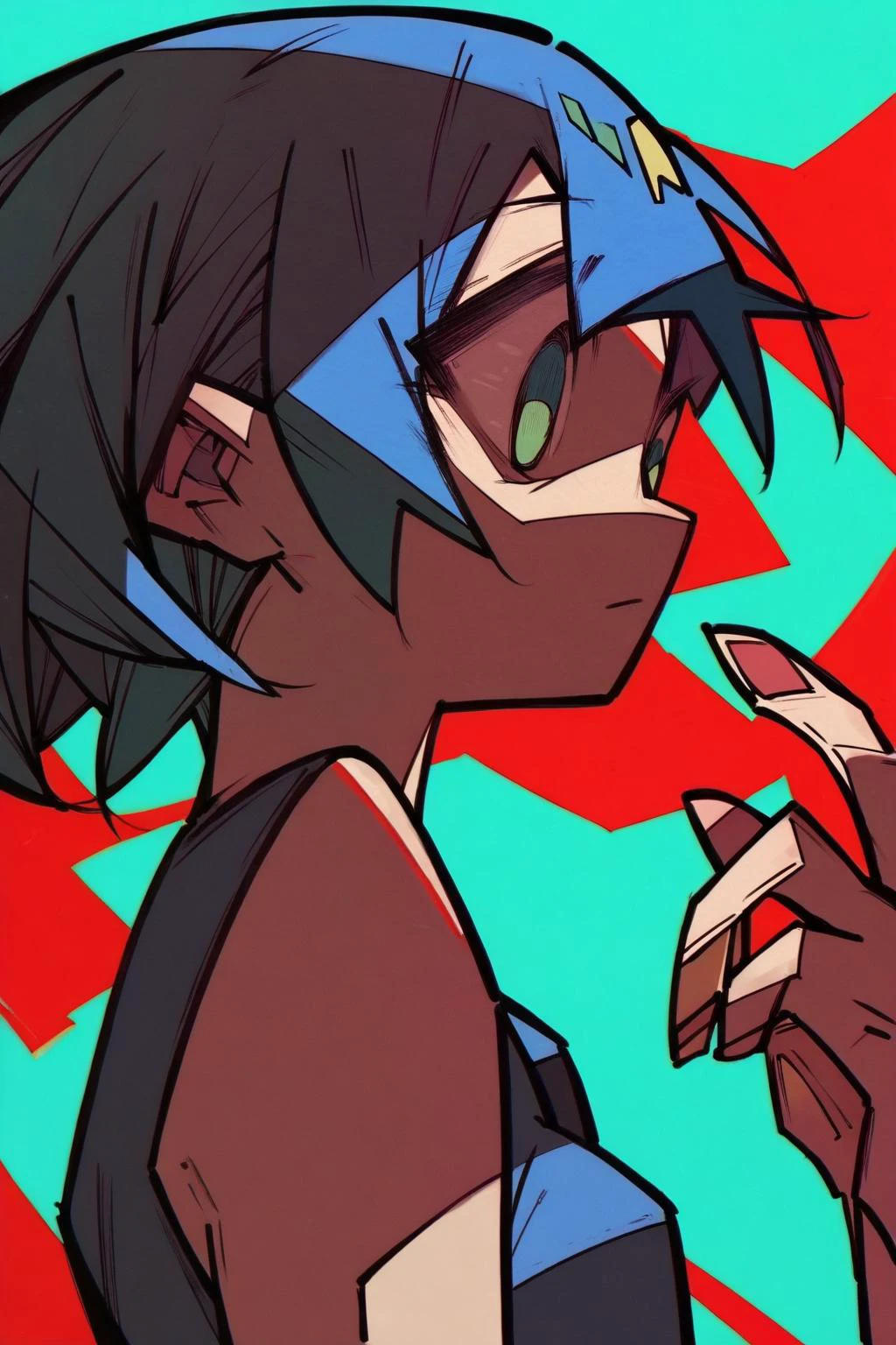 score_9, score_8_up, score_7_up, score_6_up, score_5_up, score_4_up, (source_anime), <lora:yaya SDXL:1.0> fisheye, facing another, looking down,from side, 1girl, simple background, yellow background, red background, blue background, green background, purple background, black background,