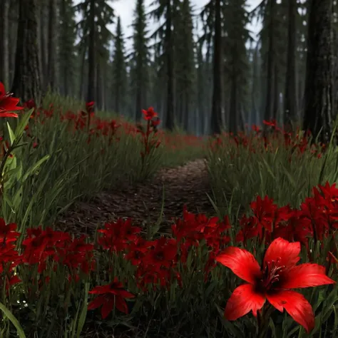 Masterpiece,absurd resolution,8k,high resolution,
 <lora:SkyrimLandscapes:0.8>,
skyrimlandscapes, no humans, nature, scenery, flower, forest, tree, outdoors, red flower, grass, day