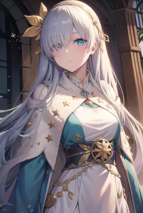 fgoanastasia, <lora:fgoanastasia-lora-nochekaiser:1>,
anastasia, blue eyes, grey hair, hair between eyes, (hair over one eye:1.5), long hair, bangs,
BREAK blue cloak, brown hairband, cloak, dress, fur trim, hairband, royal robe, sash, tachi-e, white dress, wide sleeves,
BREAK looking at viewer,
BREAK indoors,
BREAK <lyco:GoodHands-beta2:1>, (masterpiece:1.2), best quality, high resolution, unity 8k wallpaper, (illustration:0.8), (beautiful detailed eyes:1.6), extremely detailed face, perfect lighting, extremely detailed CG, (perfect hands, perfect anatomy),